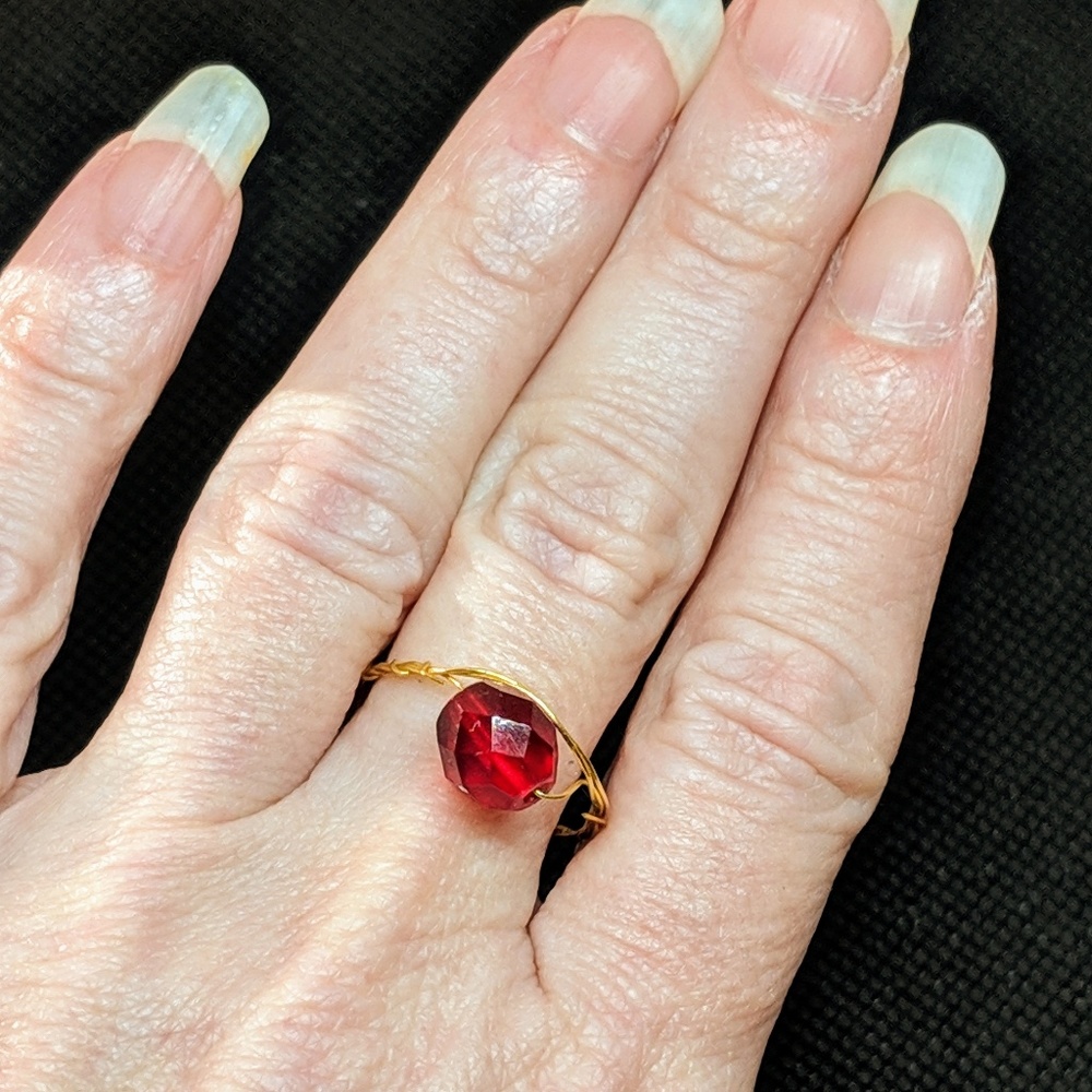 Minimalist Ring with Vintage Red Faceted Bead